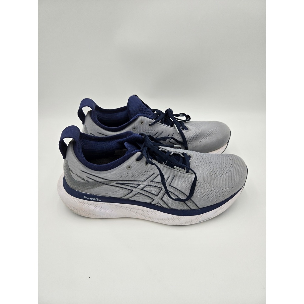 ASICS Gel-Nimbus 25 Mens 10.5 Running Shoes Grey Navy 1011B544 Wide Cushion